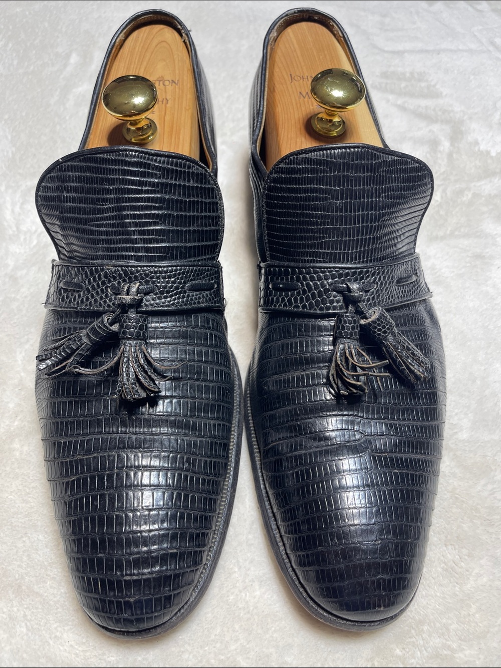 Nettleton Black Lizard-Texture Tassel Slip-On Loafers Size 13 A
